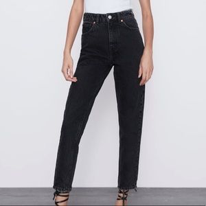 Zara Mom Fit Black High Rise Jeans Acid Effect